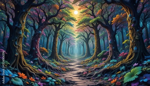 Psychedelic Abstract Forest With Fractals