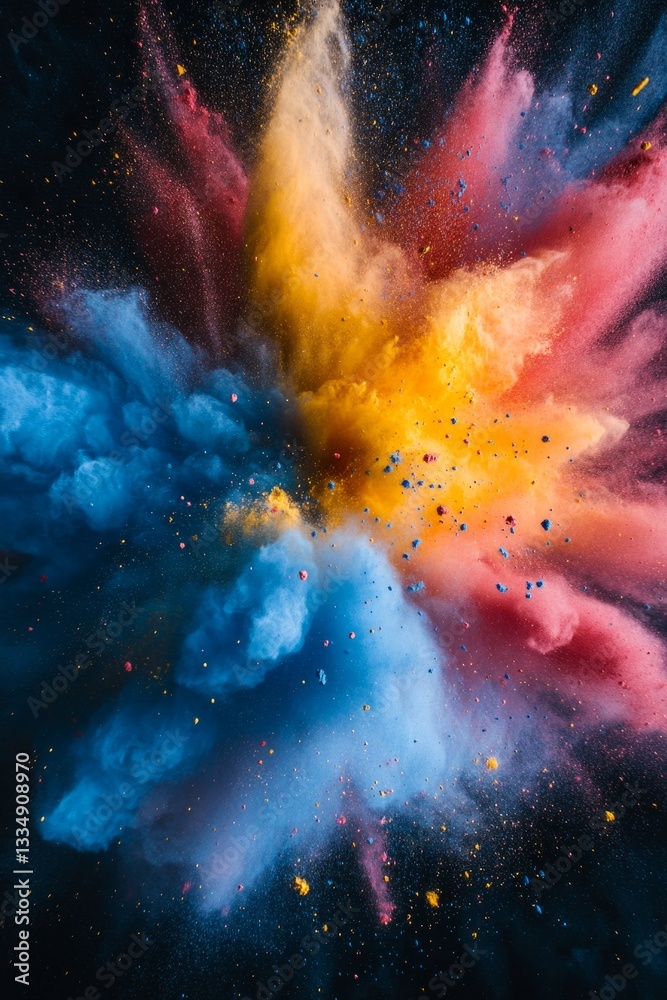 Fototapeta premium Multicolored powder exploding against black background, creating a vibrant spectrum of color