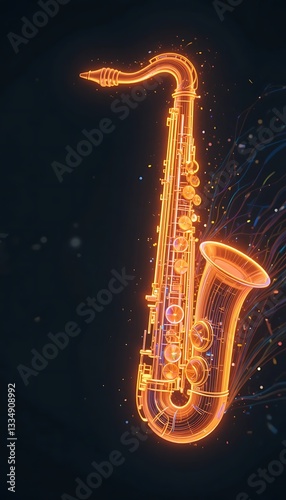 Wallpaper Mural Illuminated Saxophone with Glowing Outline on Dark Background for Music Promotion Torontodigital.ca