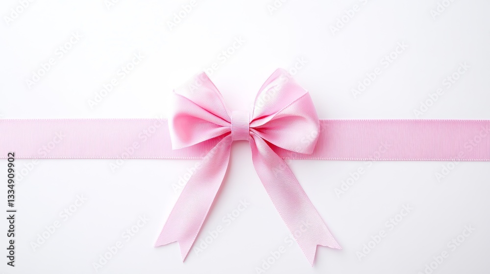 Soft pink grosgrain ribbon tied into a beautiful bow, positioned horizontally across a clean white surface, creating a delicate and elegant design element Soft pink grosgrain ribbon tied into a beautiful bow, positioned horizontally across a clean white surface, creating a delicate and elegant design element