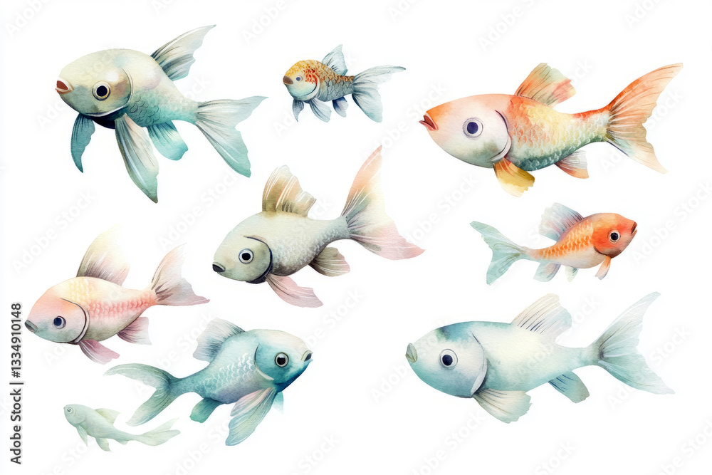 Fototapeta premium Colorful goldfish swimming in a tranquil aquarium scene nature illustration