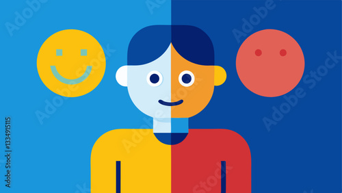 Mixed Signals An illustration of a person receiving mixed signals – one half of the body is smiling while the other half is frowning symbolizing confusion about the other persons