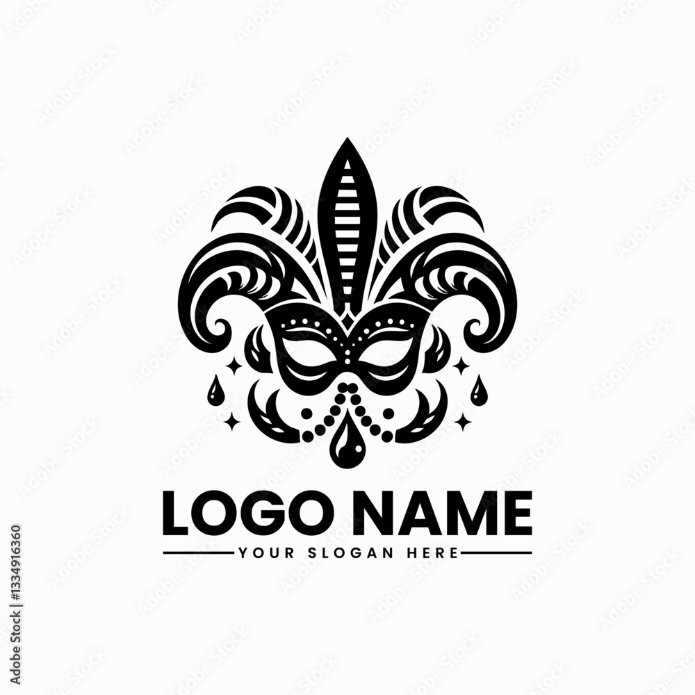 Minimalist Mardi Gras logo, sleek carnival masquerade emblem in vector illustration style Minimalist Mardi Gras logo, sleek carnival masquerade emblem in vector illustration style