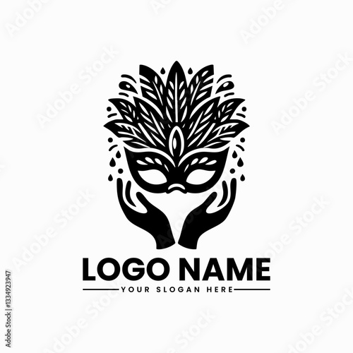 Bold Mardi Gras carnival logo, dynamic masquerade festival emblem with vibrant colors