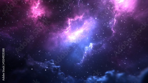 Colorful cosmic clouds swirling in deep space, vibrant hues of purple and blue mixing with dark voids, perfect for sci-fi themes.