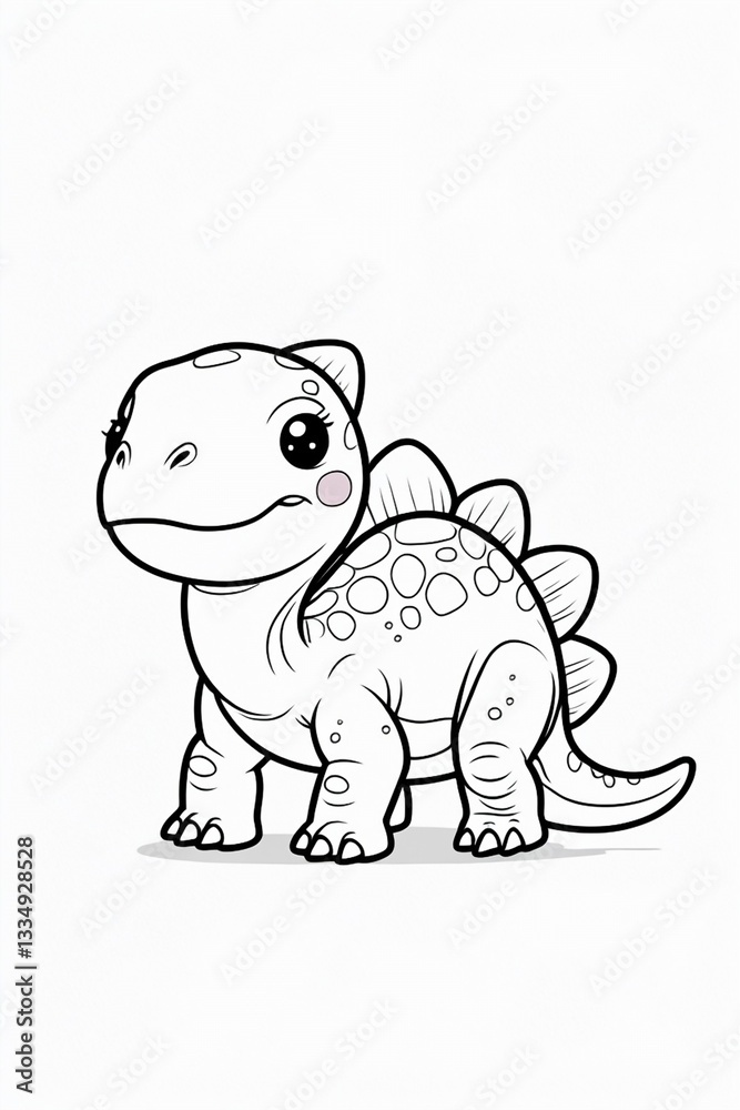 Fototapeta premium Kawaii Adorable stegosaurus, simple and minimalist, perfect for coloring books, brings cute and charming characters to life with no color or detail.