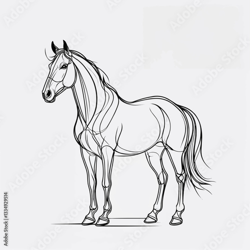 Noble Horse in Motion with Flowing Lines Against White Background with Copy Space