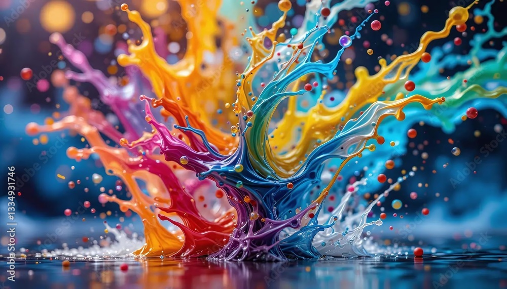 Fototapeta premium Vibrant splash of multicolored paint exploding in mid-air creating an artistic abstract background full of dynamic energy and creativity