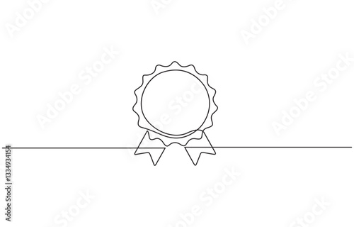 Winner award badge continuous one line drawing vector illustration, Single continuous line drawing of the best quality award badge with gold star winning medal.
