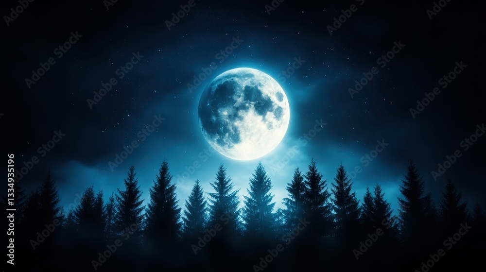 A captivating scene featuring a blue moon casting a soft light over a forest, evoking feelings of calmness and wonder in a beautifully surreal environment. A captivating scene featuring a blue moon casting a soft light over a forest, evoking feelings of calmness and wonder in a beautifully surreal environment.