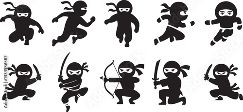  Cute Ninja Collection of Silhouettes in Action.