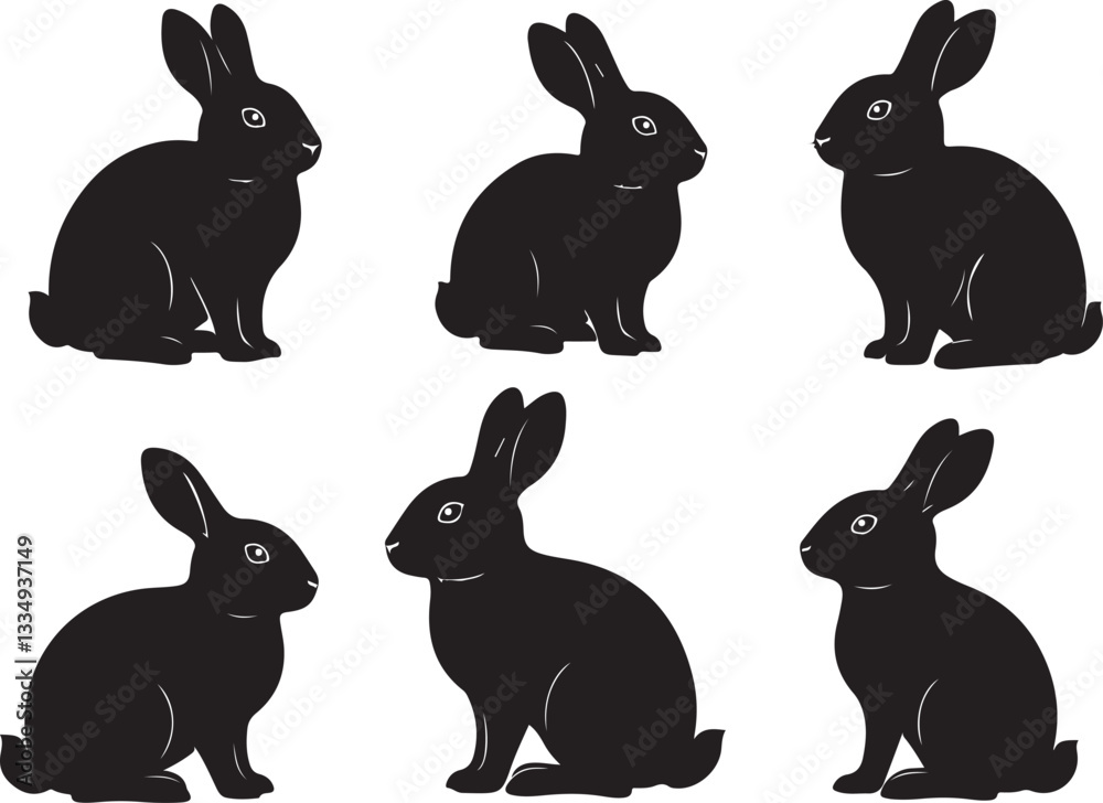 Fototapeta premium Rabbit silhouette set illustration on white background