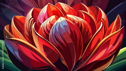 Depth of field backlight macro of overlapping petals on red tulip flower with nice texture
