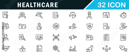 Healthcare outline editable icon set. certification, control, medical provider and more.