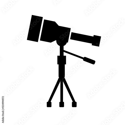 Silhouette of a Tripod Mounted Telescope. Vector.