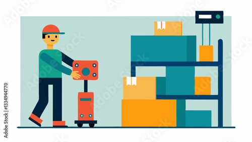 Shipping Facility An employee with an exoskeleton stacking boxes on a pallet emphasizing the mechanical advantages of lifting.