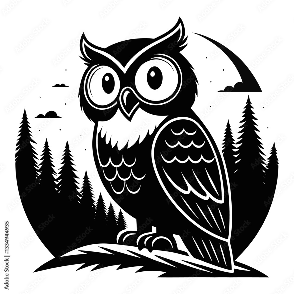 Obraz premium Cute Owl Silhouette in a Forest at Night