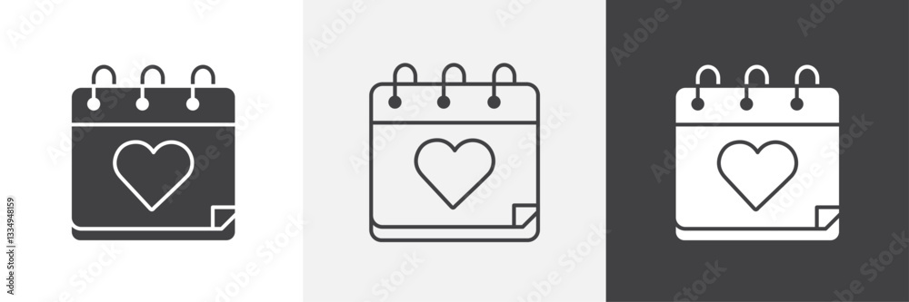 Calendar heart icons in Thin line black color. flat simple vector symbols illustration. Calendar heart icons in Thin line black color. flat simple vector symbols illustration.