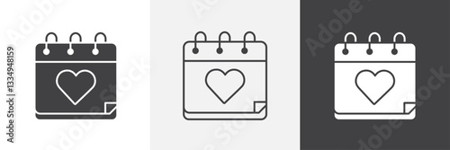 Calendar heart icons in Thin line black color. flat simple vector symbols illustration.