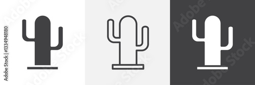 Cactus icons in Thin line black color. flat simple vector symbols illustration.