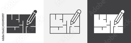 Floor plan icons in Thin line black color. flat simple vector symbols illustration.