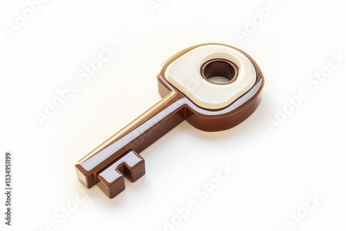 Artistic Key chocolate brown and white resting on a clean white surface photo