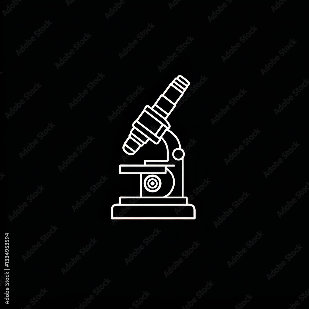 Microscope icon on black background symbolizing science and research in a digital interface. Microscope icon on black background symbolizing science and research in a digital interface.