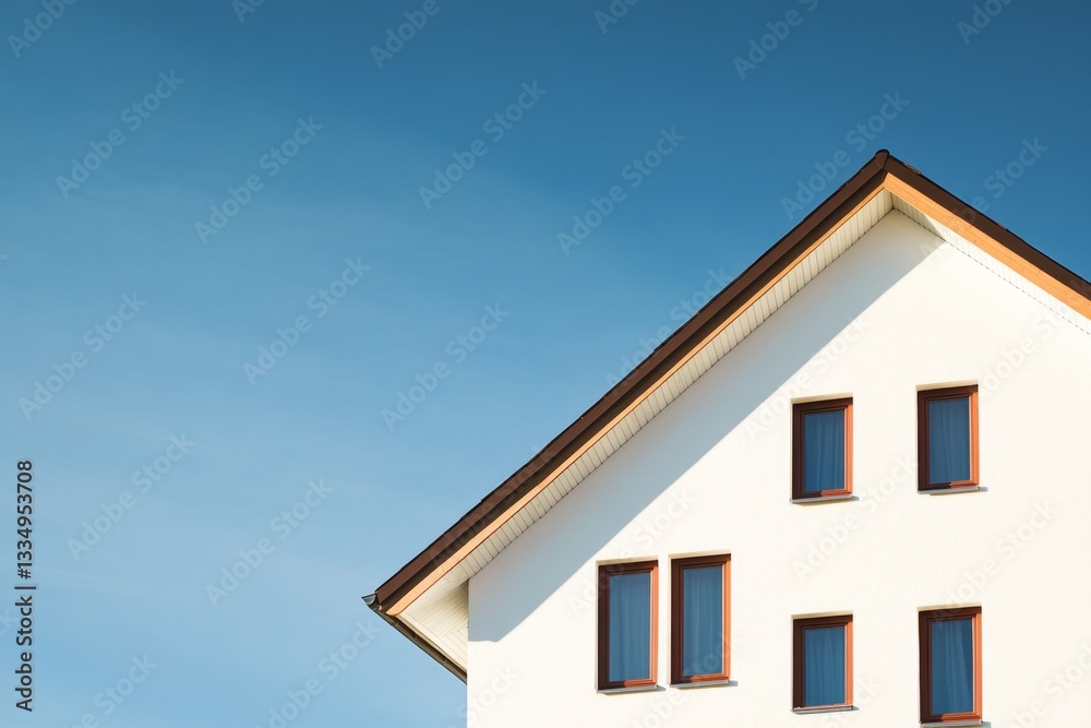 Modern house roof and windows against blue sky