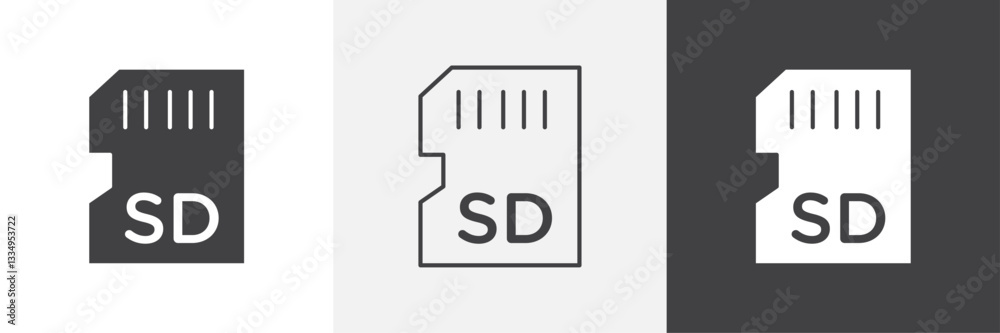 Sd card icons in Thin line black color. flat simple vector symbols illustration.