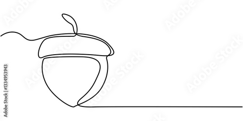 Acorn in one line black color on white background. Acorn design in line art style. Acorn icon design, One line art acorn. Single line art. Nature illustration for design, Acorn. Vector illustration.