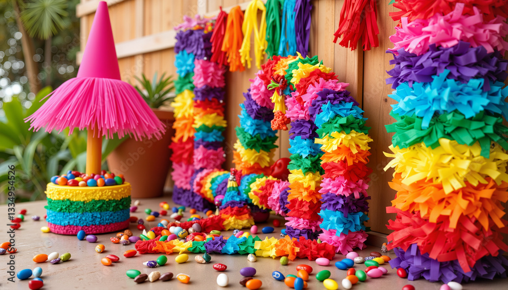 Fototapeta premium Vibrant piñata display for festive celebration, Cinco de Mayo art