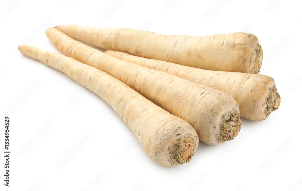 Many fresh parsley roots isolated on white Many fresh parsley roots isolated on white