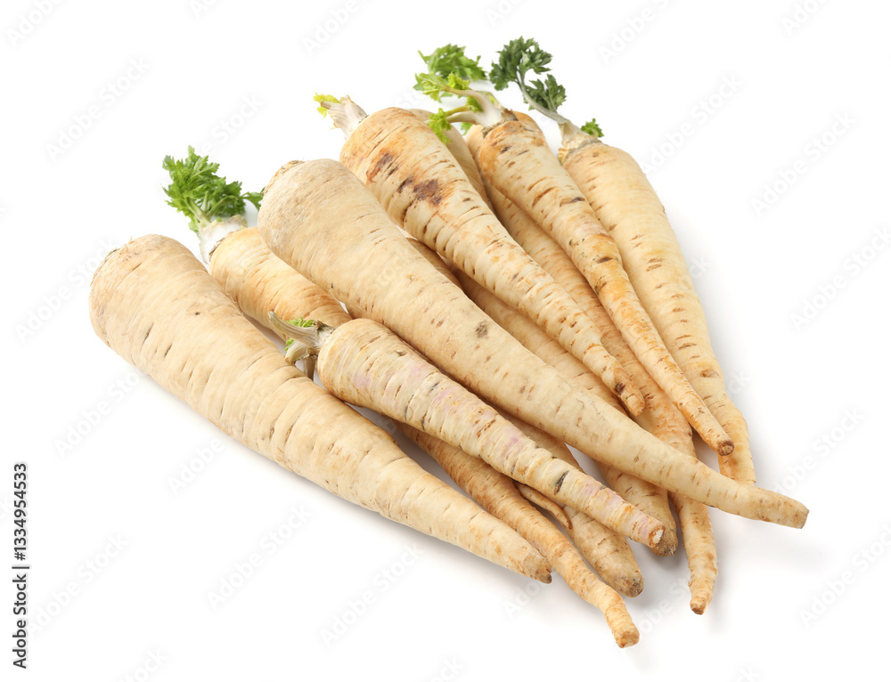 Many fresh parsley roots isolated on white Many fresh parsley roots isolated on white