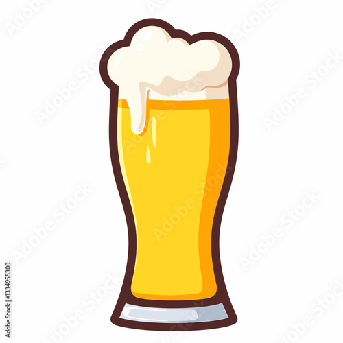 Stylized beer glass with frothy head on white background, refreshment concept