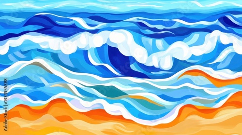Abstract Ocean Waves Crashing on Sandy Beach