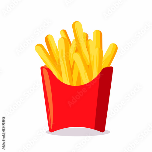 Colorful french fries in a red container, fast-food delight