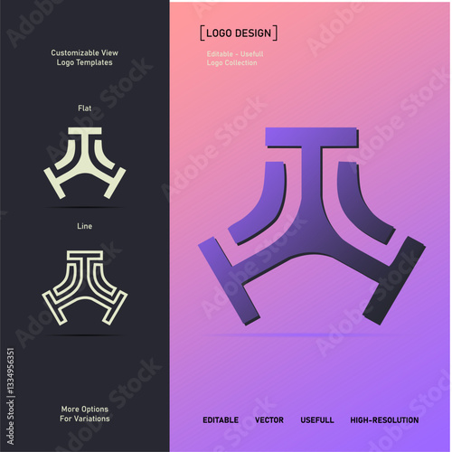 Futuristic T-Shaped Winged Logo – Geometric & Abstract Symbol in Gradient Purple – Modern Tech, Gaming, or Automotive Branding – High-Quality Vector Illustration for Business & Digital Identity