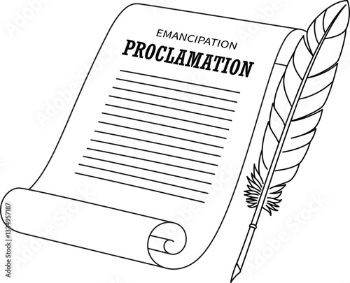 Emancipation Proclamation and Feather Pen, Juneteenth Coloring Page for Kids