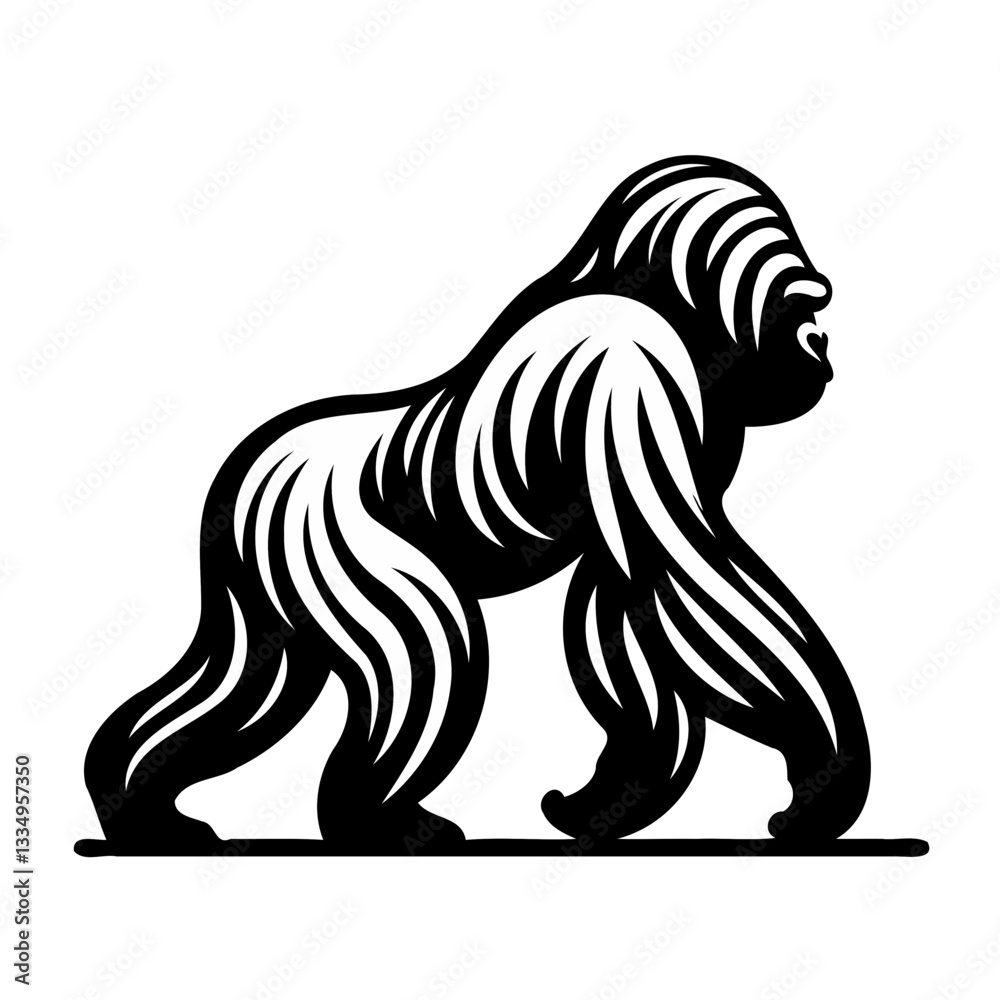 Fototapeta premium Vector black and white silhouette of a gorilla, made with minimalistic strokes
