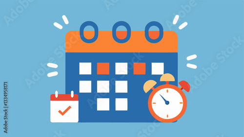 Overflowing Calendar A simple vector showing a calendar page with a myriad of overlapping tasks and appointments with an alarm clock chiming loudly indicating the overwhelming
