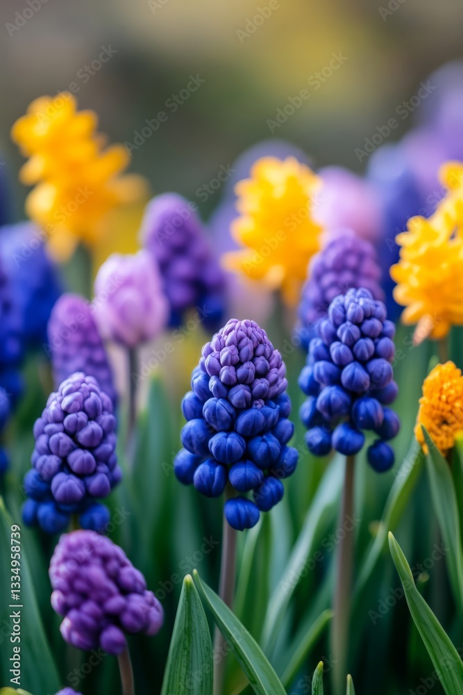 Colorful grape hyacinths adding a touch of beauty to a spring garden Colorful grape hyacinths adding a touch of beauty to a spring garden