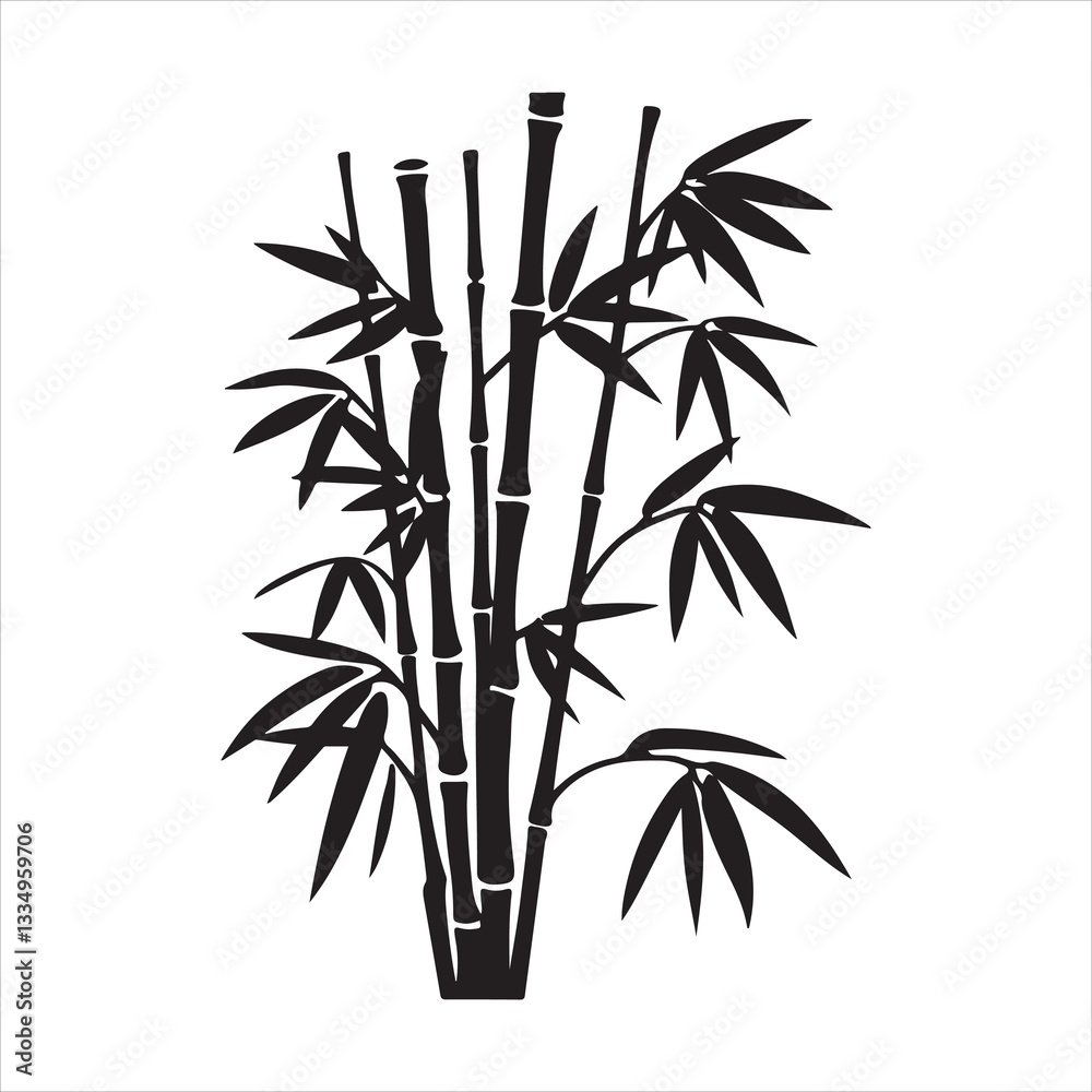 Naklejka premium Black and white Silhouette of a bamboo plant 