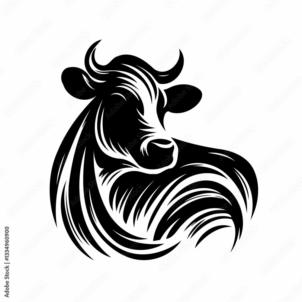 Vector black and white silhouette of a cow, made with minimalistic strokes Vector black and white silhouette of a cow, made with minimalistic strokes