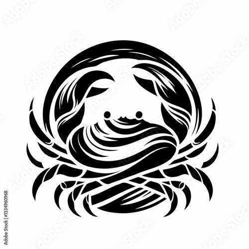 Vector black and white silhouette of a crab, made with minimalistic strokes