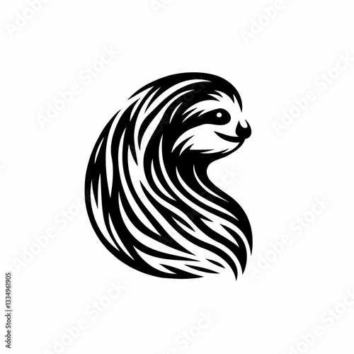 Vector black and white silhouette of a sloth, made with minimalistic strokes