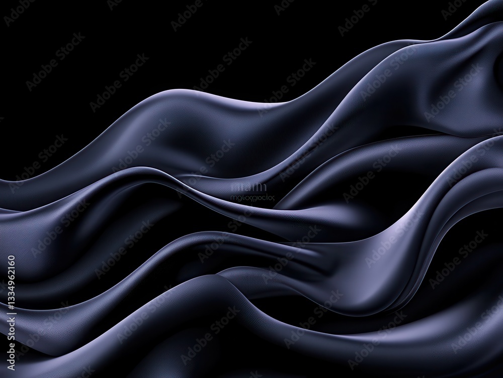 Obraz premium Flowing black fabric waves creating a smooth, elegant texture on a dark background