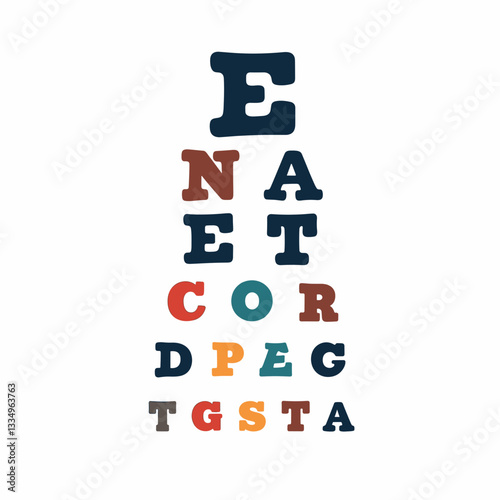 Colorful eye chart design, vision assessment concept