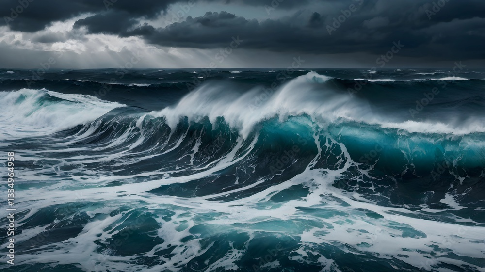 Fototapeta premium Stormy Ocean with Gigantic Waves Background