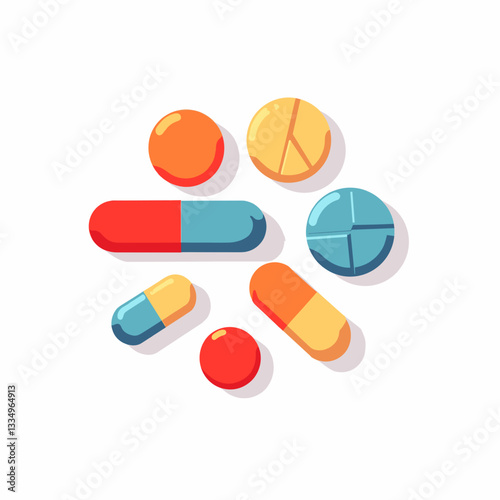 Colorful pills and capsules on white background, health concept