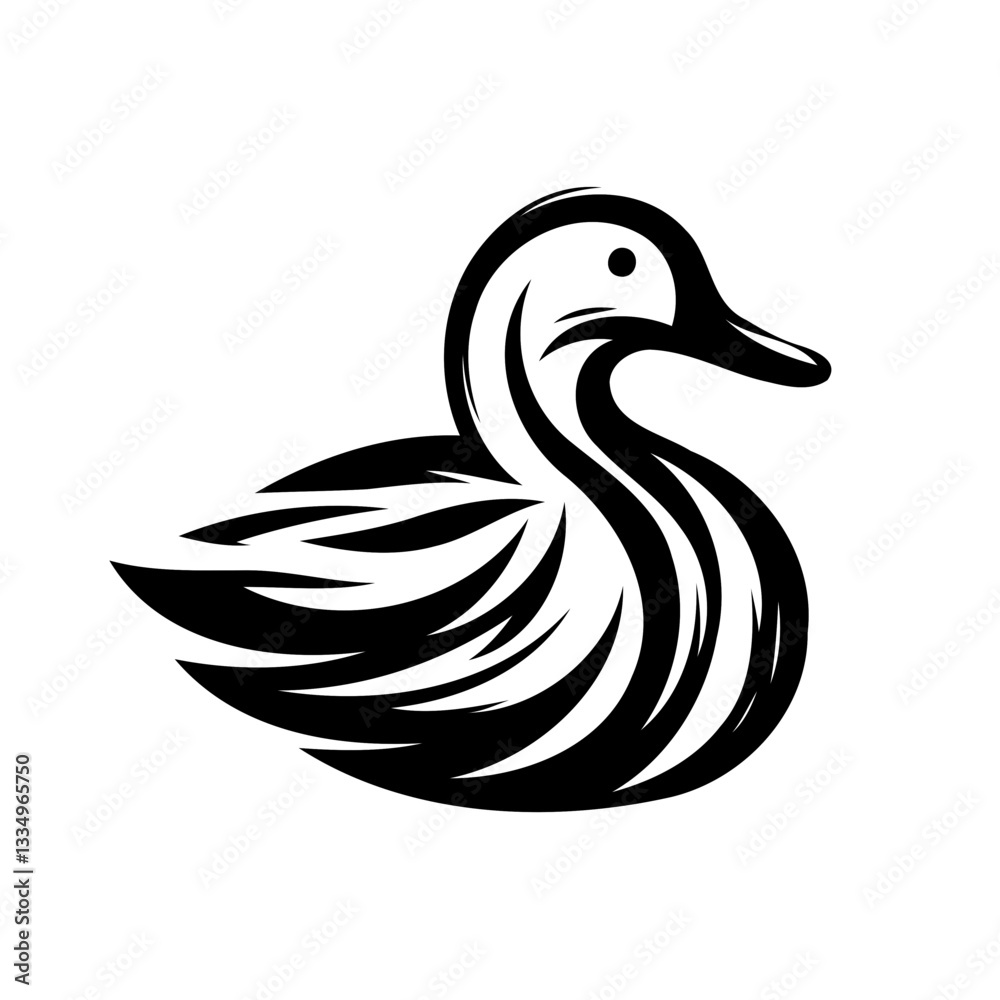 Vector black and white silhouette of a duck, made with minimalistic strokes Vector black and white silhouette of a duck, made with minimalistic strokes